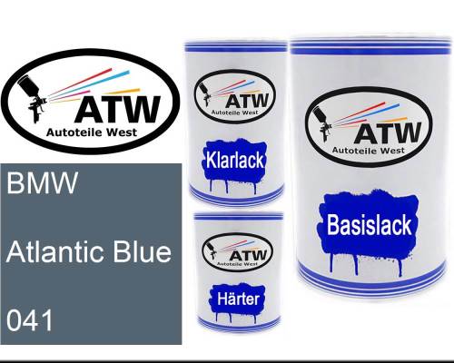 BMW, Atlantic Blue, 041: 500ml Lackdose + 500ml Klarlack + 250ml Härter - Set, von ATW Autoteile West.